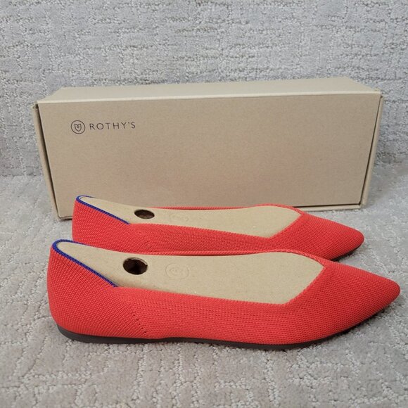 Rothy’s The Point Women's Size US 5, 7.5, 10 Red Flame Slip On Ballet Flat Shoes - Picture 2 of 12